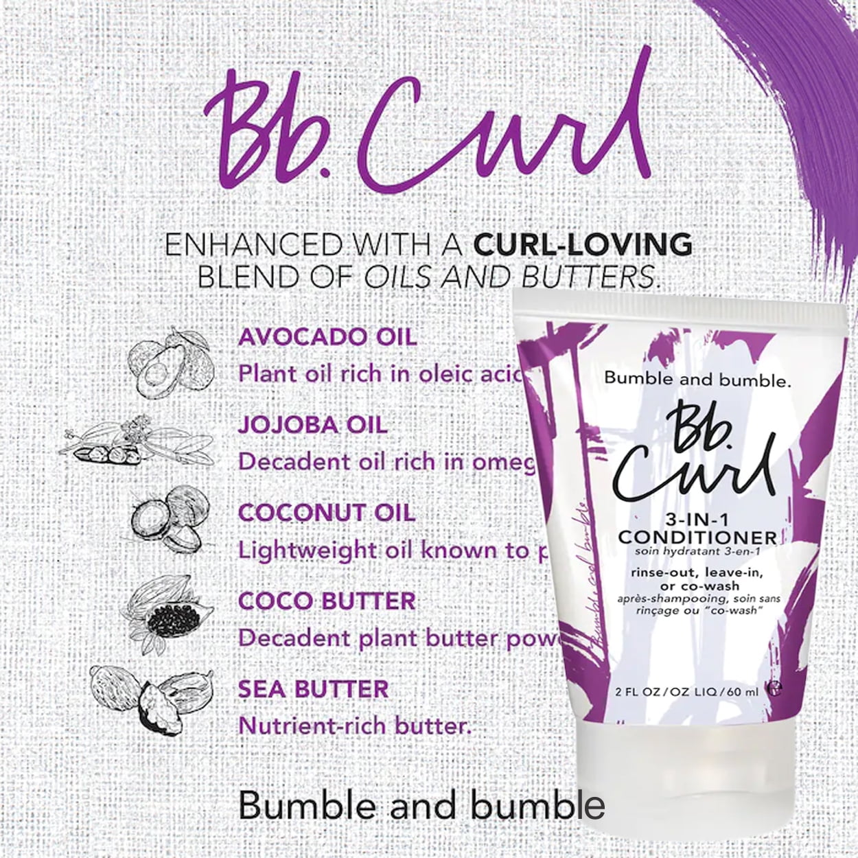 BUMBLE AND BUMBLE Bb.Curl 3-in-1 Conditioner – 60 Ml, Für Lockiges & Welliges Haar, Mit Ölen & Buttern