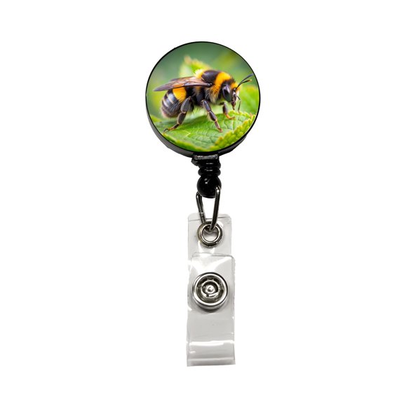 Bumblebee Bee on Leaf Retractable Reel ID Badge Key Card Name Tag Holder with Clip