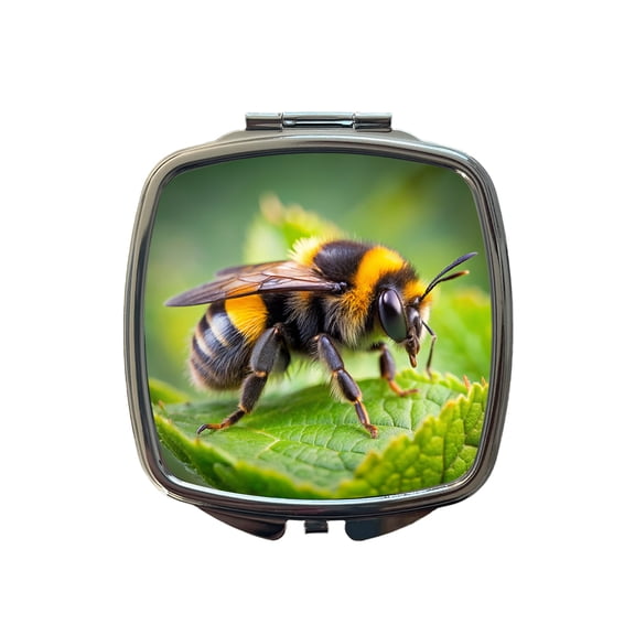 Bumblebee Bee on Leaf Travel Makeup Handbag Purse Small Pocket Compact Mirror