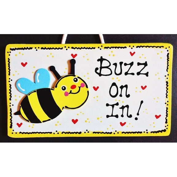 Bumblebee Buzz On In Sign Wall Hanger Bee Plaque Door Deck Patio Porch Welcome