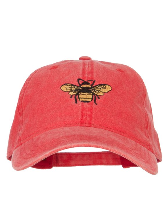 Bumblebee Embroidered Washed Buckle Cap - Red OSFM