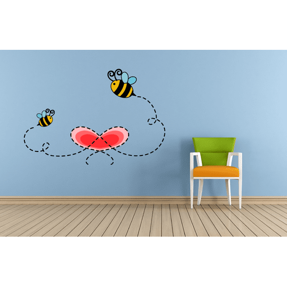 Bumblebee Heart Bee Bees Colorful Animal Decors Wall Sticker Art Design Decal for Girls Boys Kids Room Bedroom Nursery Kindergarten House Fun Home Decor Stickers Wall Art Vinyl Decoration (17x30 inch)