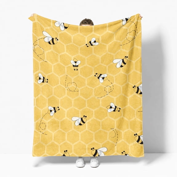 Bumblebee Honeycomb Yellow Cute Flannel Fleece Throw Blanket, Soft Cozy Plush Lightweight Warm, All-Season Decorative, Couch Sofa Bed Throw, Cozy Gift for Bedroom Living Room