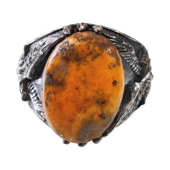 Bumblebee Jasper Mans Ring, Natural Bumblebee Jasper, Eagle Silver Jewelry, 925 Silver Ring, Birthday Gift, Heavy Mens Ring, Arabic Design, Ottoman Style Ring, Christmas, Turkey Mens Signet Ring