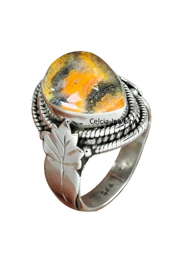 Bumblebee Jasper Natural Gemstone Band Ring, Solid 925 Sterling Silver Unique Handmade Ring, Expensive Ring, Statement Ring, Best Giftable Ring For Women