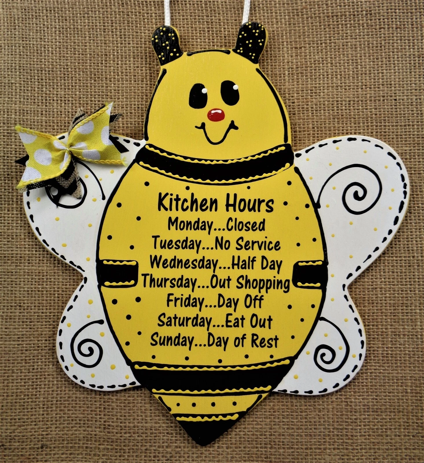 Bumblebee Kitchen Hours Bee Sign Wall Art Door Hanger Plaque Country Wood Crafts