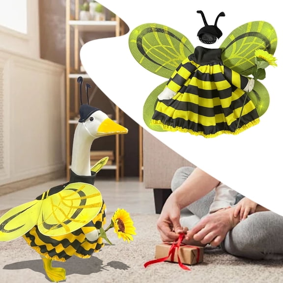 Bumblebee Porch Goose Outfit 23" Yellow & Black Bee Costume with Wings, Honey Bee Garden Decor for Outside, Spring Summer Porch Decorations for Home, Bee Themed Party Supplies