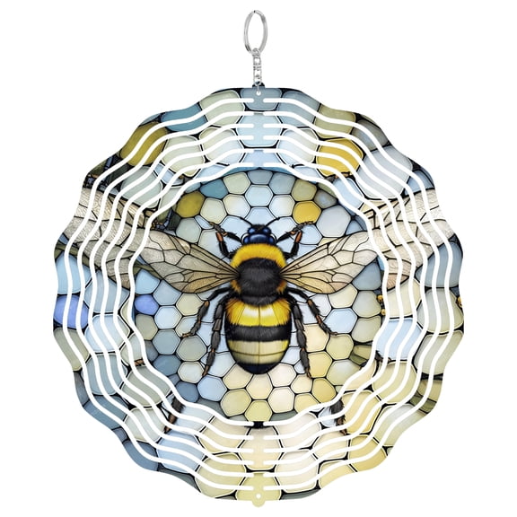 Bumblebee Stained Glass 3D Wind Spinner Kinetic Hanging Garden Decor Stainless Steel Yard