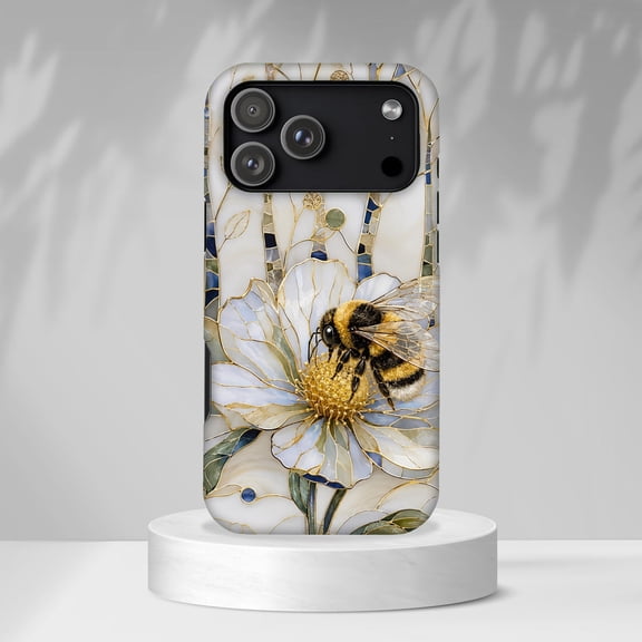 Bumblebee Stained Glass Bee Tough Phone Case, Dual-Layer Protective Cover for iPhone