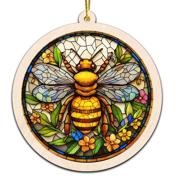Bumblebee Stained Glass Suncatcher Ornament Holiday Ornament with Text for Loved Ones, Family & Friends, Christmas 2025 Decoration
