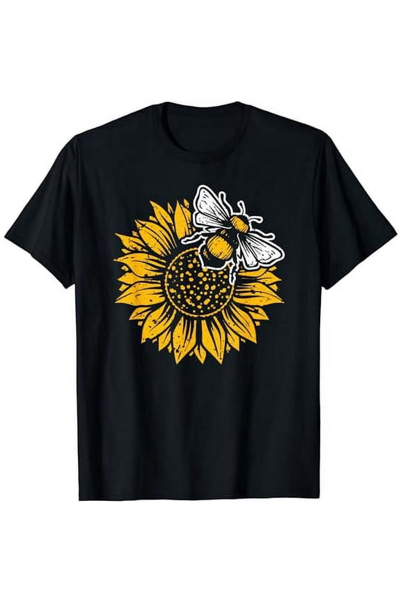 Bumblebee Sunflower Graphic T-Shirt Nature Print Save The Bees Cotton Tee