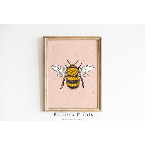 Bumblebee Wall Art, Vintage-Inspired , Nature-Inspired Decor, Cute Bee Print Poster Art 612, Size 8x12 UNFFRAMED F03.1.6l2873