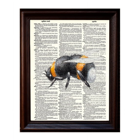 Bumblebee Watercolor - Dictionary Art Print Printed On Authentic Vintage Dictionary Book Page - 8 x 10.5