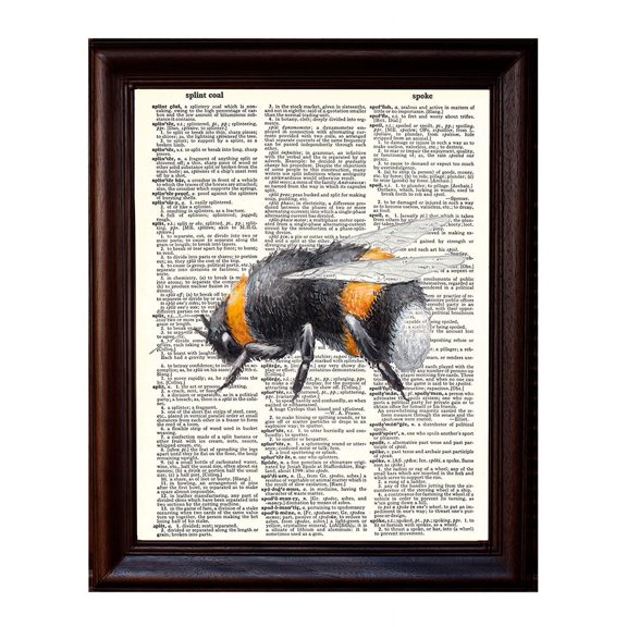 Bumblebee Watercolor - Dictionary Art Print Printed On Authentic Vintage Dictionary Book Page - 8 x 10.5