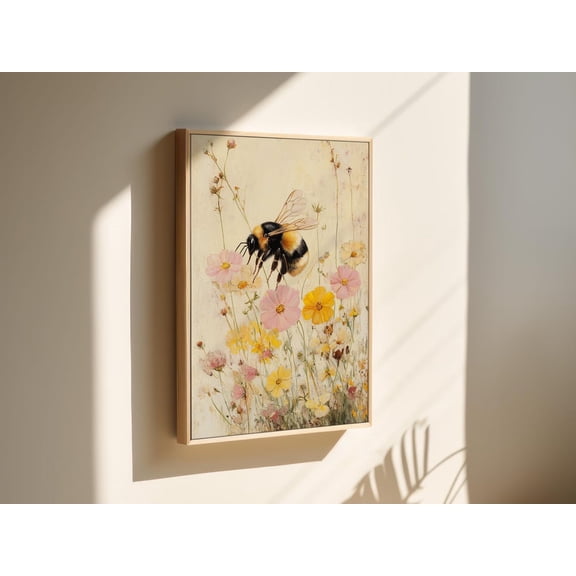 Bumblebee Wildflower Art – Vintage Nature Print – Botanical Insect Illustration – Cottagecore Wall Decor – Rustic Bee Artwork Wall Art, Modern Wall Decor, 8x12 UNFRAMED