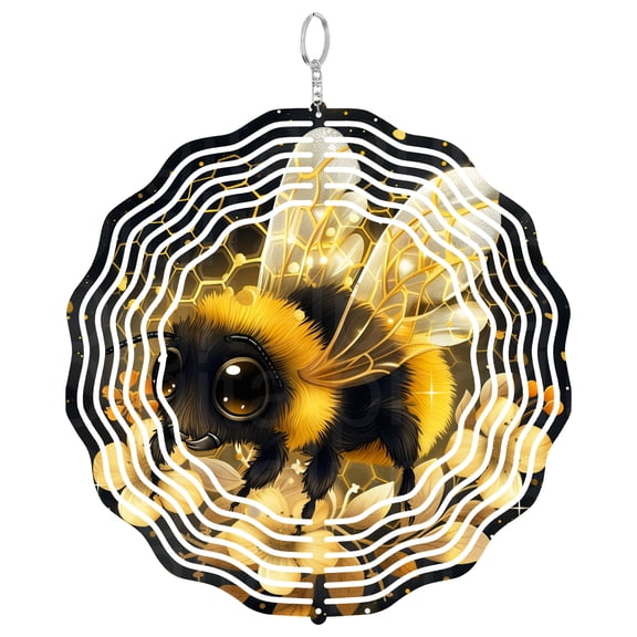 Bumblebee Wind Spinner Metal Outdoor Decor Cute Whimsical Black Gold