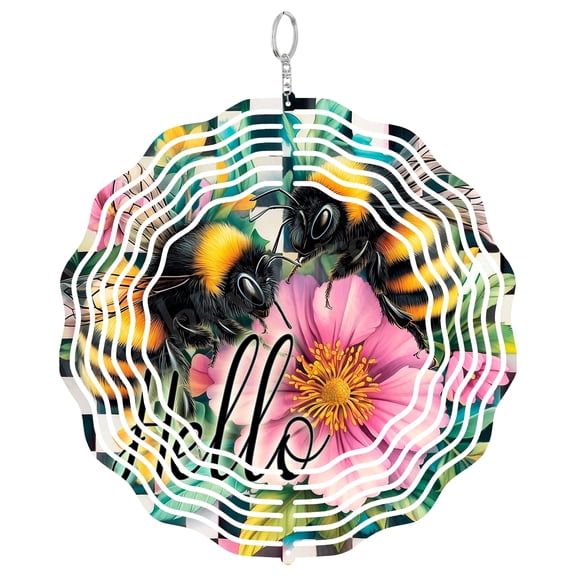 Bumblebee Wind Spinner Metal Outdoor Decor Whimsical Garden Yellow Pink Black