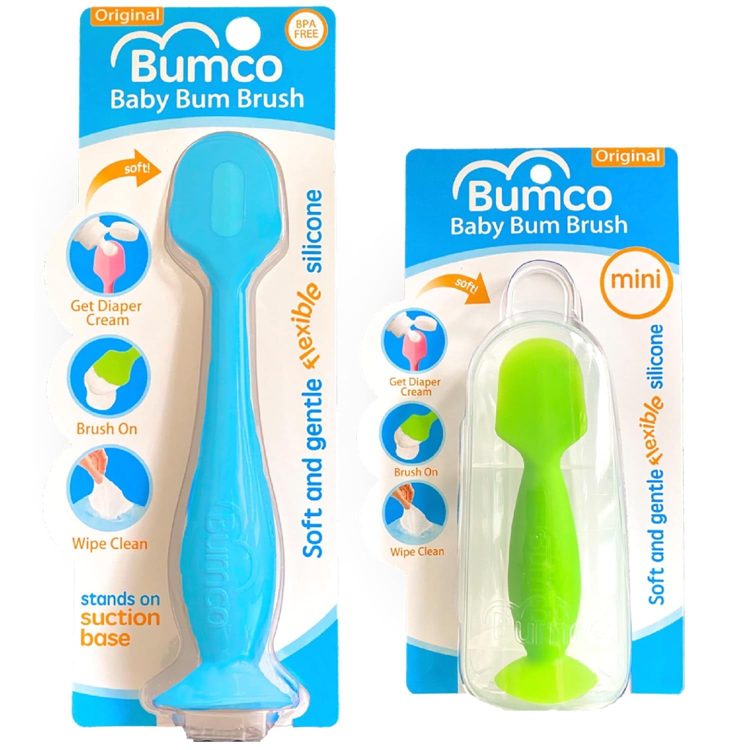 Bumco 2PACK Diaper Cream Spatula FULLSIZE MINI Baby Bum Brush with
