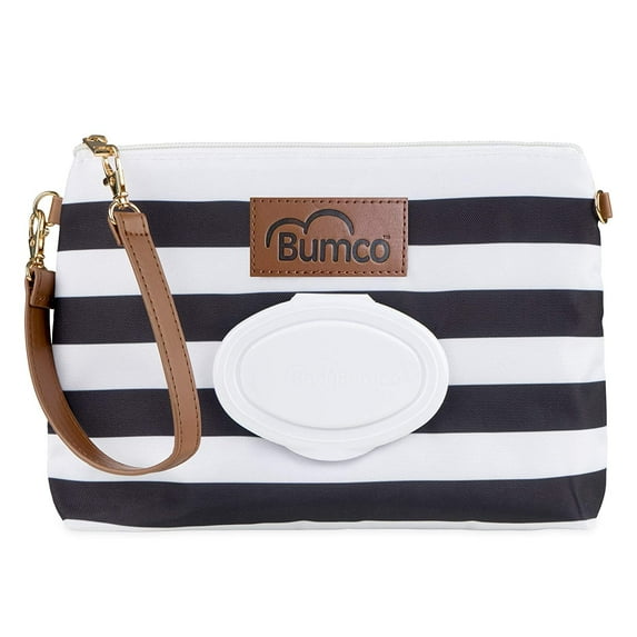 Bumco Diaper Clutch Bag - Portable Wipes Dispenser & Diaper Holder, Airtight Travel Baby Wipes Case, Wipe Dispenser Travel Baby Wipes Dispenser On the Go, Diaper Wristlet (Black Stripes) Diaper Clutch Bag Black Stripes