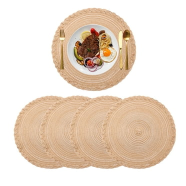 ONEFIND Brown Placemats Set of 4, Washable Woven Vinyl Round Place Mats ...