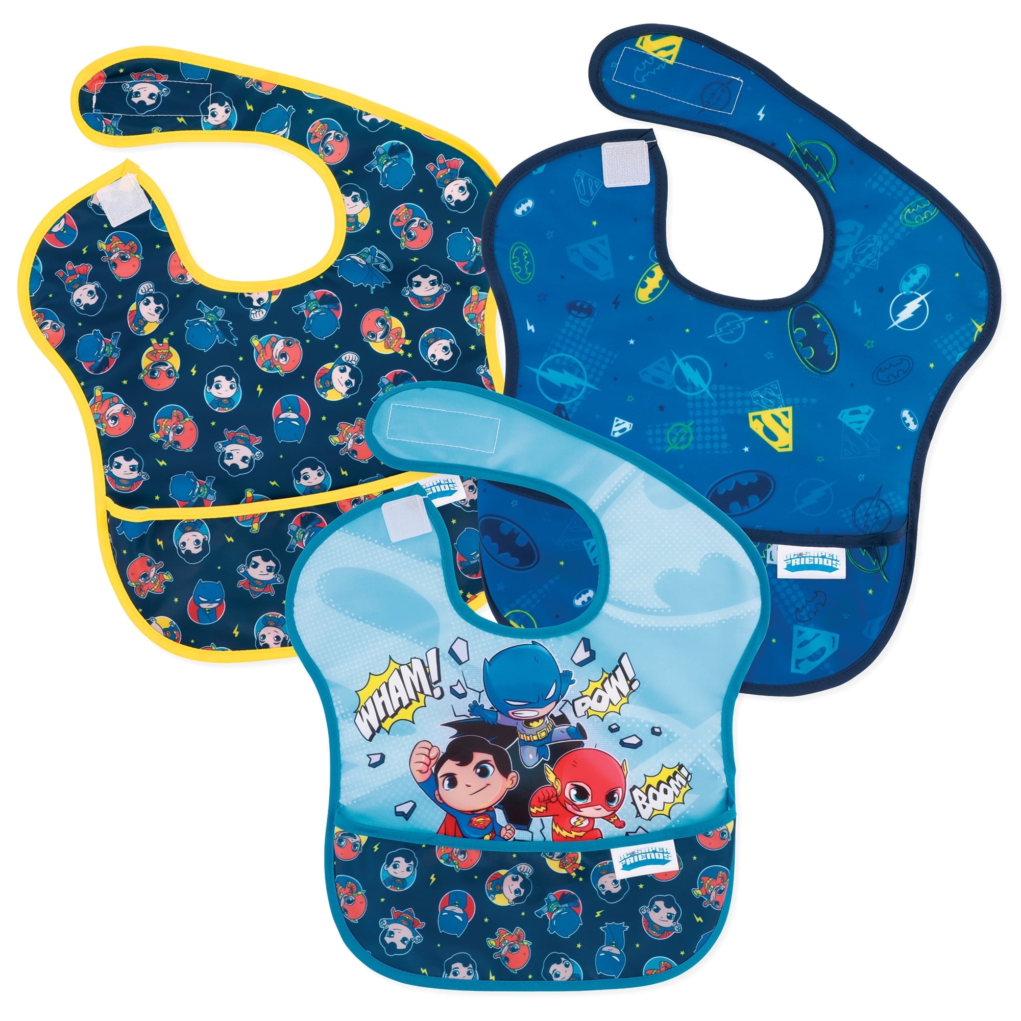 Bumkins Baby Bibs, SuperBib 3-Pack, Baby & Toddler Ages 6-24 Mos (DC Comics Breakthrough)
