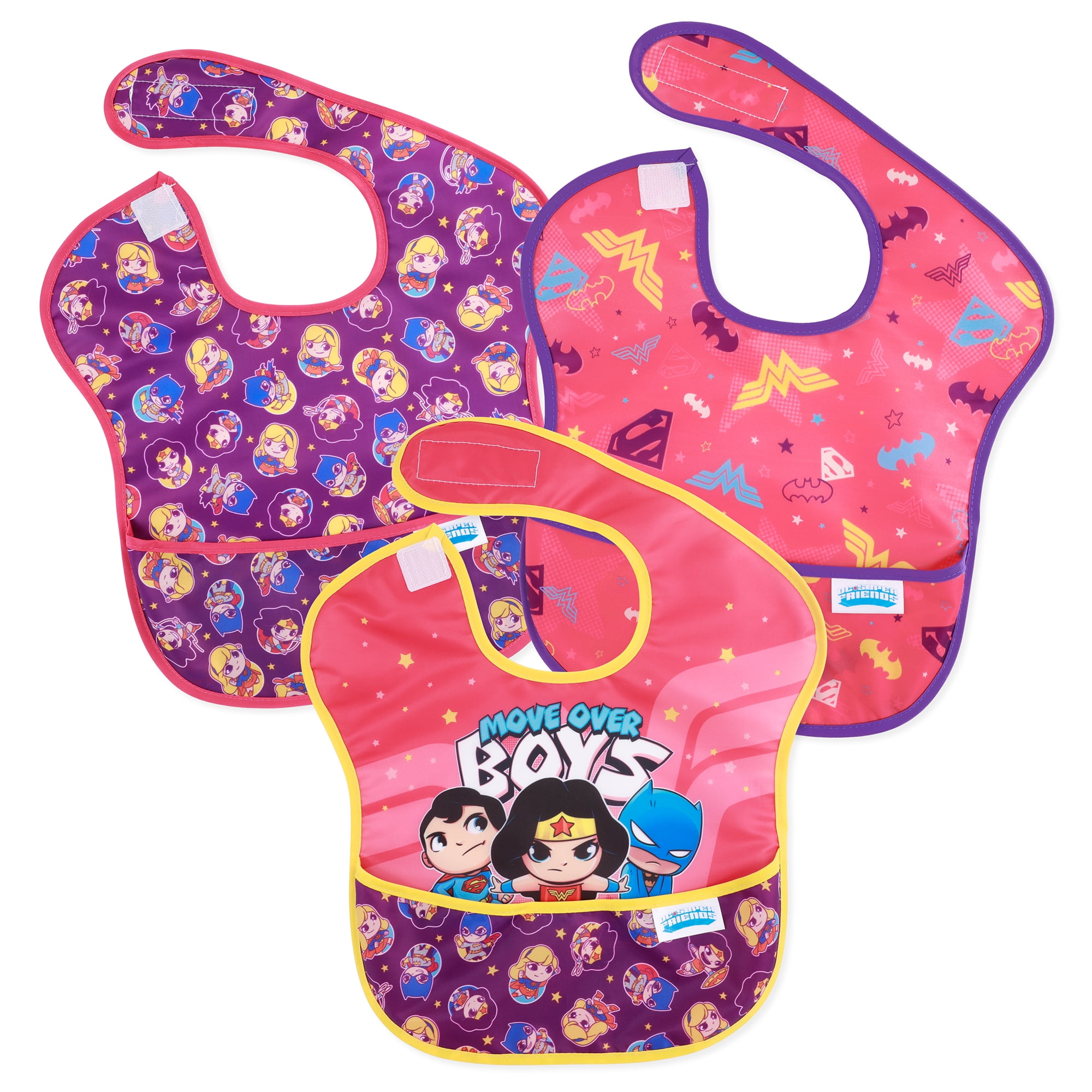 Bumkins Baby Bibs, SuperBib 3-Pack, Baby & Toddler Ages 6-24 Mos (DC Comics Move Over)