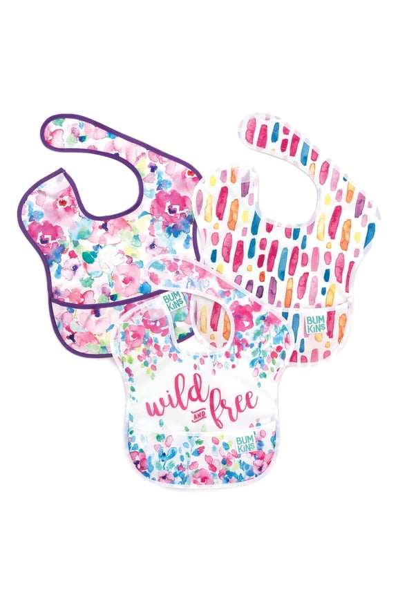 Baby Bibs, SuperBib 3-Pack, Baby & Toddler Ages 6-24 Mos (Watercolor & Brushstroke)