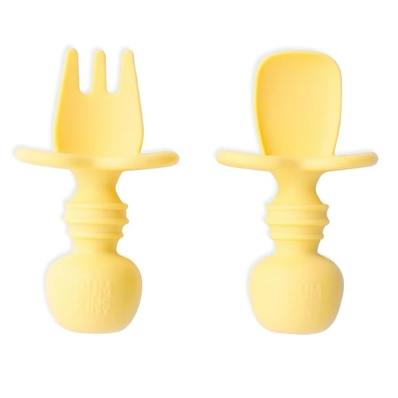 Bumkins Baby Feeding Chewtensils, Training Fork and Spoon Set, Utensils Ages 6 Mos+ (Pineapple)