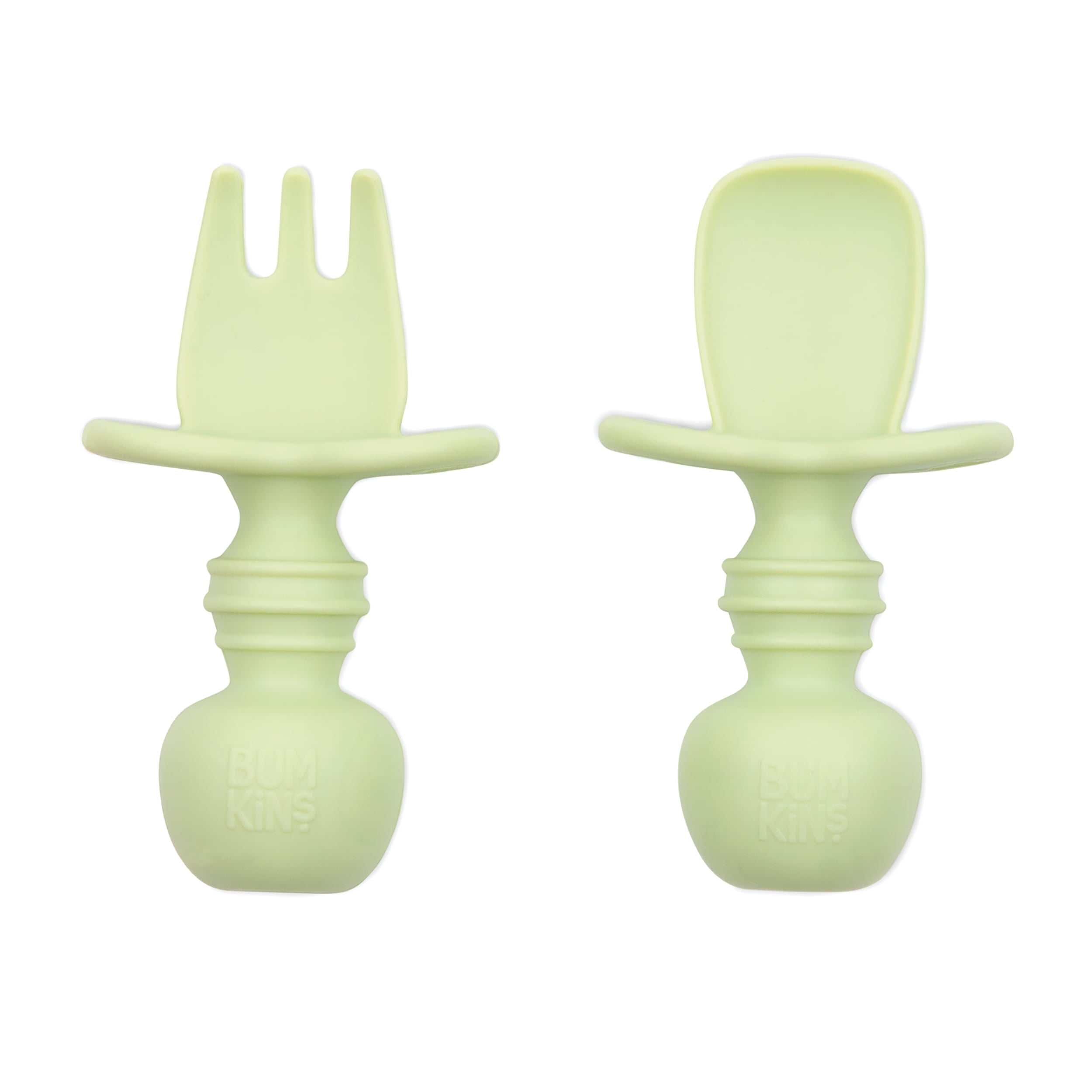 Bumkins Baby Feeding Chewtensils, Training Fork and Spoon Set, Utensils Ages 6 Mos+ Sage
