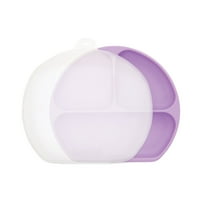 Bumkins Baby and Toddler Silicone Grip Dish with Lid, 3-Section Kids Plate (Lavender)