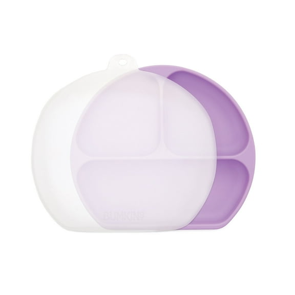 Bumkins Baby and Toddler Silicone Grip Dish with Lid, 3-Section Kids Plate (Lavender)