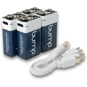 Bump 9 Volt Lithium-ion Battery 9V Li-ion Rechargeable Batteries 4 Pack