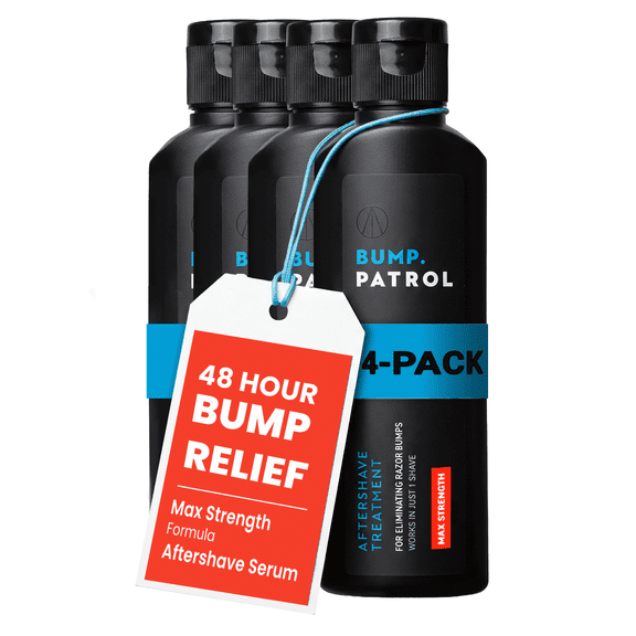 Bump Patrol Maximum Strength Aftershave Treatment Serum – Razor Bump Stopper and Ingrown Hair Treatment for Men and Women, Fast Acting Salicylic Acid for Razor Burn & Shaving Irritation - 2 oz Pack 4