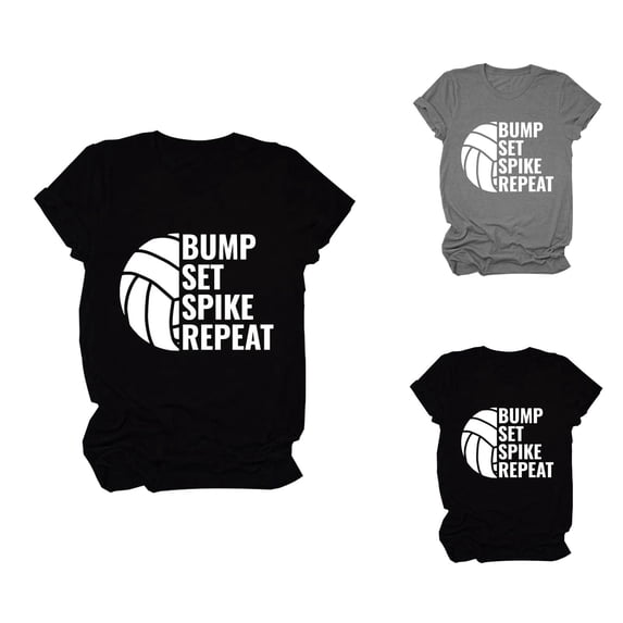 Bump Set Spike Repeat Graphic Tees for Women 2026 Summer Casual Short Sleeve Crewneck Volleyball T Shirts