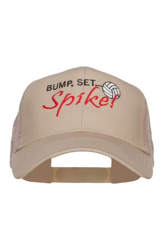 Bump Set Spike Volleyball Embroidered Mesh Cap - Khaki OSFM