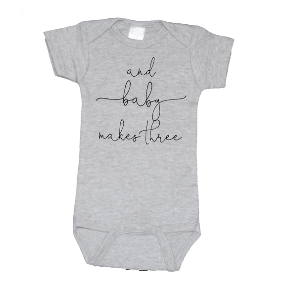 Bump and Beyond Designs Baby Makes Three Pregnancy Announcement Short Sleeve Bodysuit