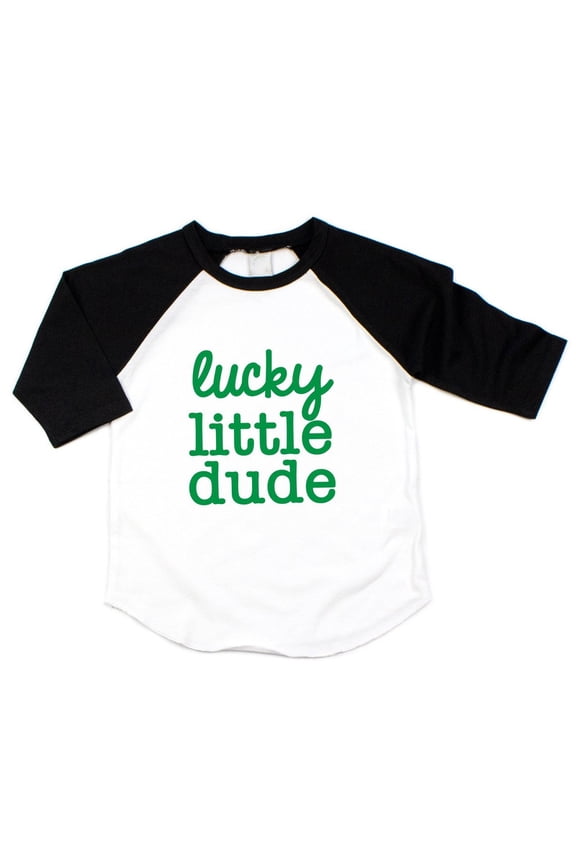 Boys St. Patrick's Day Raglan, Lucky Little Dude (Black, 6-12 Months)