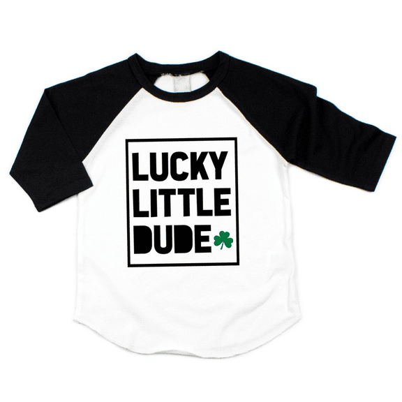Bump and Beyond Designs Boys St. Patrick's Day Shirt, Lucky Little Dude (Black, 6-8)