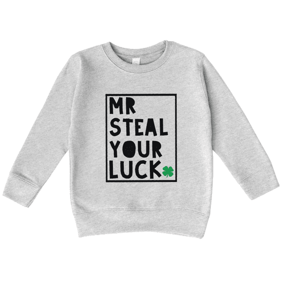 Bump and Beyond Designs Boys St. Patrick's Day Shirt, Mr. Steal Your Luck Sweatshirt (Heather Grey 7)