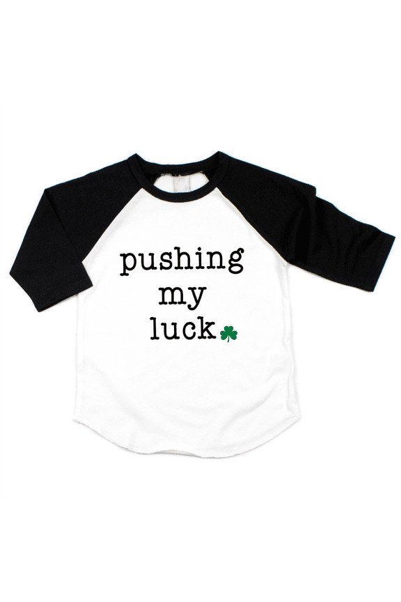 Boys St. Patrick's Day Shirt, Pushing My Luck (Black, 6-12 Months)