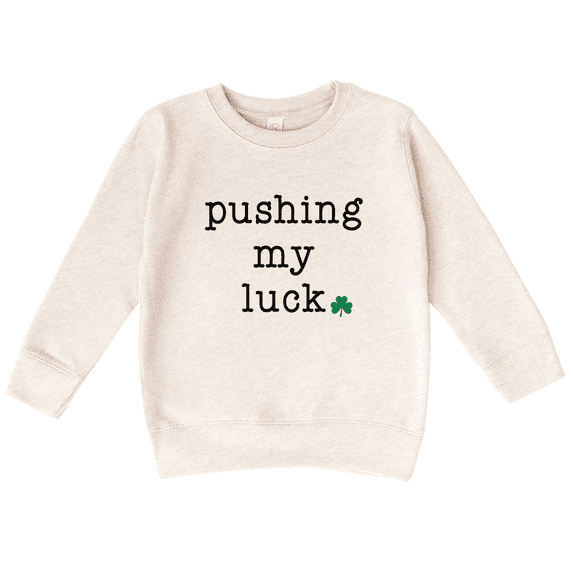 Bump and Beyond Designs Boys and Girls Funny St. Patrick's Day Shirt, Pushing my Luck Sweatshirt (Natural 5/6T)