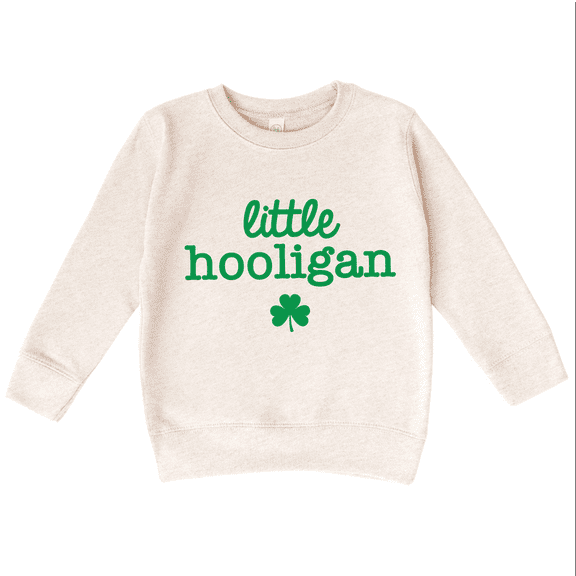 Bump and Beyond Designs Boys and Girls Little Hooligan St. Patrick's Day Sweatshirt (Natural 5/6T)