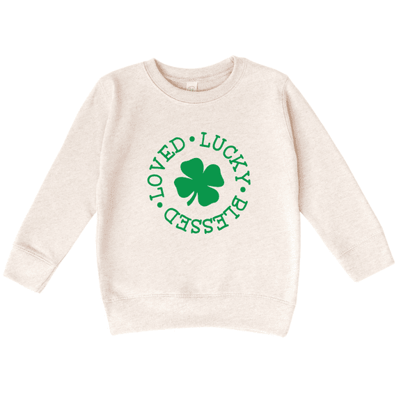 Bump and Beyond Designs Kids St. Patrick's Day Shirt, Loved Lucky Blessed Sweatshirt (Natural 4T)