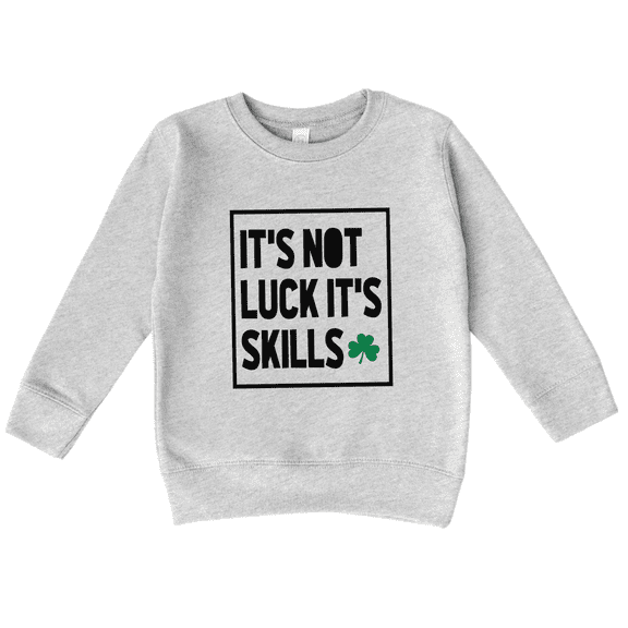 Bump and Beyond Designs Kids St. Patrick's Day Sweatshirt, It's Not Luck It's Skills (Heather Grey 5/6T)