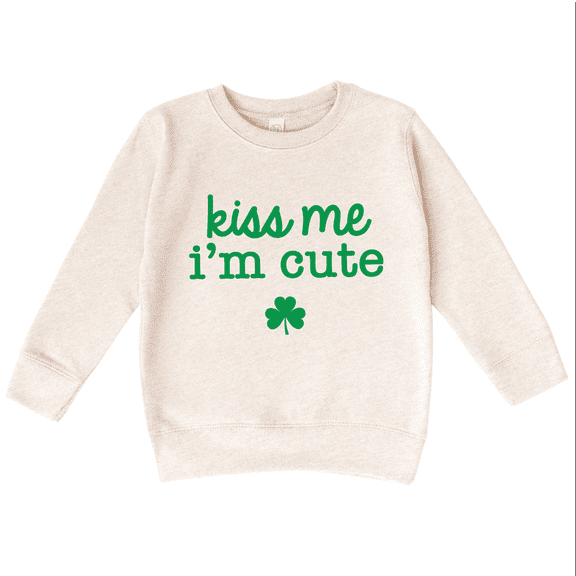Bump and Beyond Designs Kiss Me I'm Cute, Toddler St. Patrick's Day Sweatshirt (Natural 2T)