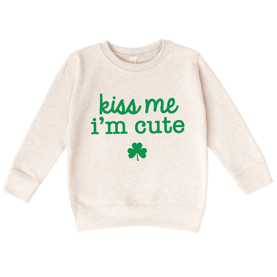 Bump and Beyond Designs Kiss Me I'm Cute, Toddler St. Patrick's Day Sweatshirt (Natural 5/6T)