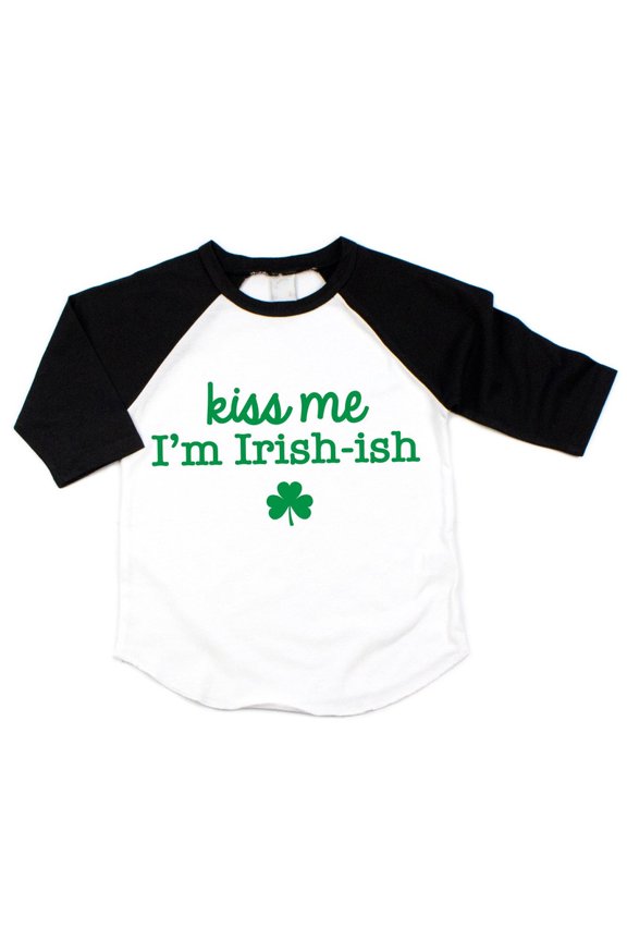 Kiss Me I'm Irish-ish, Toddler St. Patrick's Day Raglan (Black, 10-12)