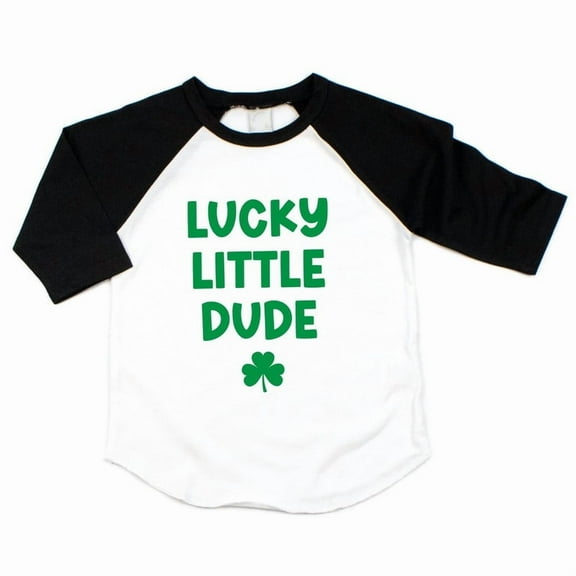 Bump and Beyond Designs Lucky Little Dude, Toddler St. Patrick's Day Raglan (Black, 10-12)