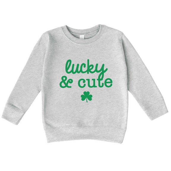 Bump and Beyond Designs Lucky and Cute, Toddler St. Patrick's Day Sweatshirt (Heather Grey 4T)