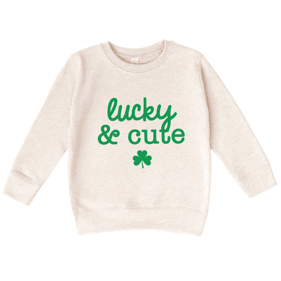 Bump and Beyond Designs Lucky and Cute, Toddler St. Patrick's Day Sweatshirt (Natural 3T)